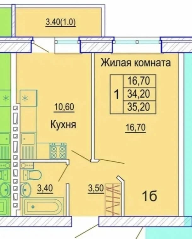 1-комнатная квартира — фото 2